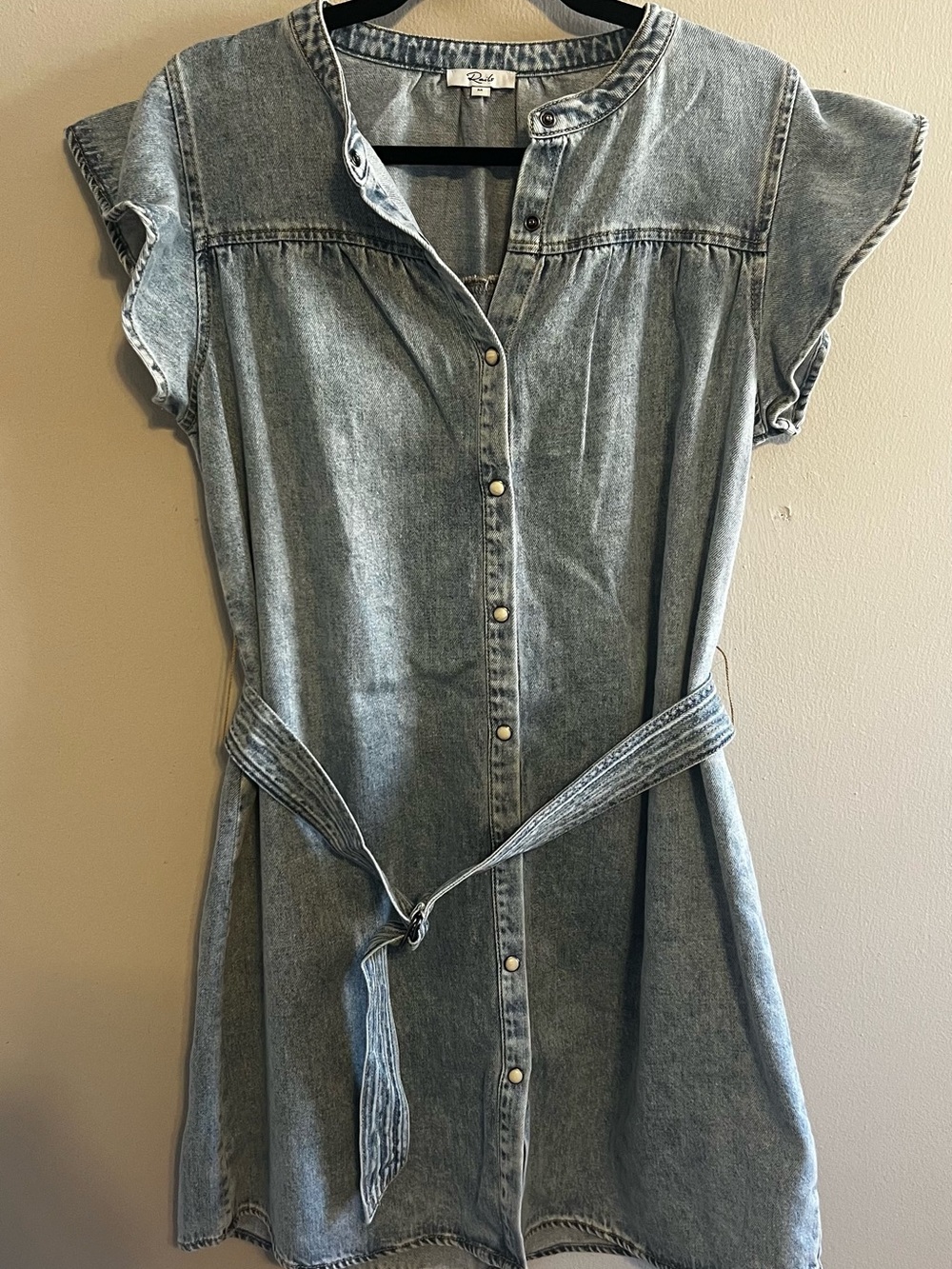 Rails Light Blue Washed Denim Mini Dress with Tie Belt